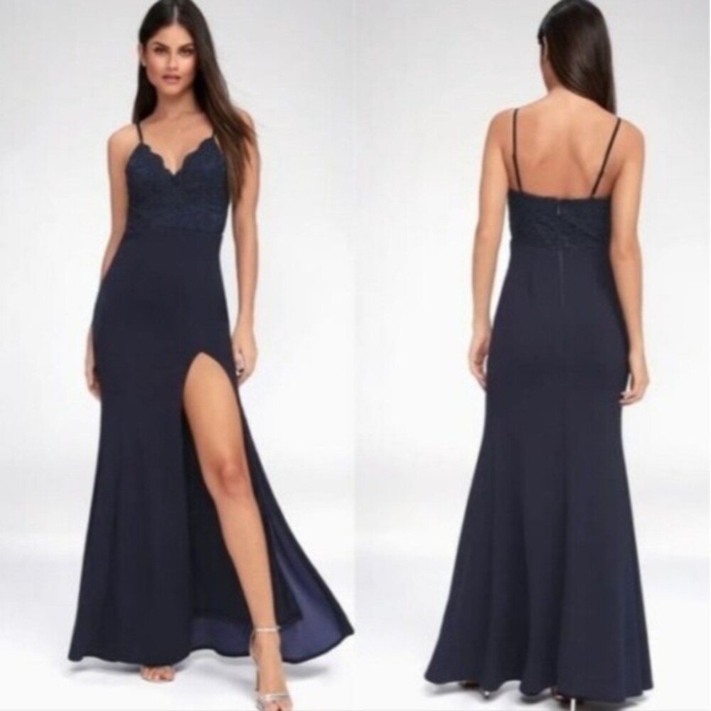 Lulus Leandra Navy Blue Lace Maxi Dress Size S